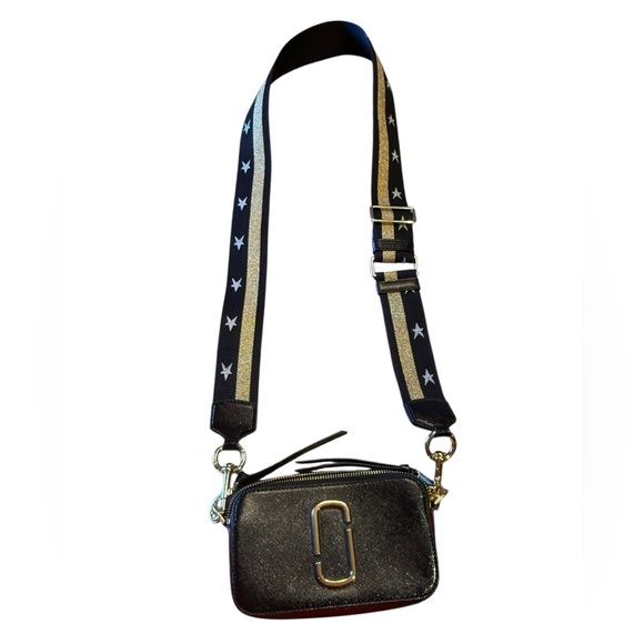 Marc Jacob’s Black, Burgundy and Dark Green Crossbody Camera Bag with Wide Strap